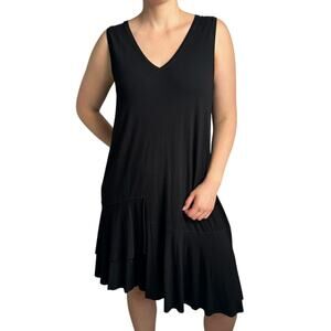 Lilla P Black Tiered Sleeveless V-Neck Midi Dress Size Large